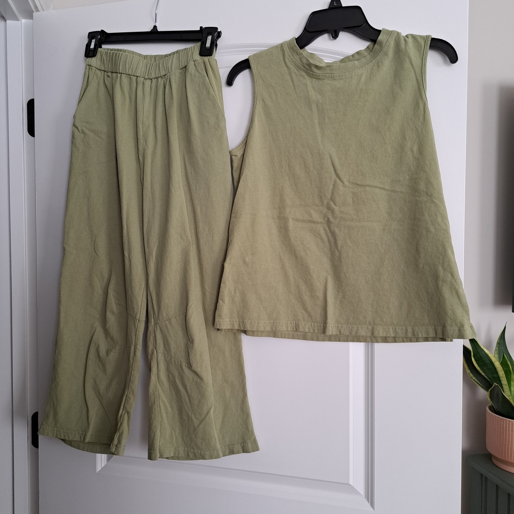 Olive Green 100% Cotton Set Loungewear Casualwear Size Small